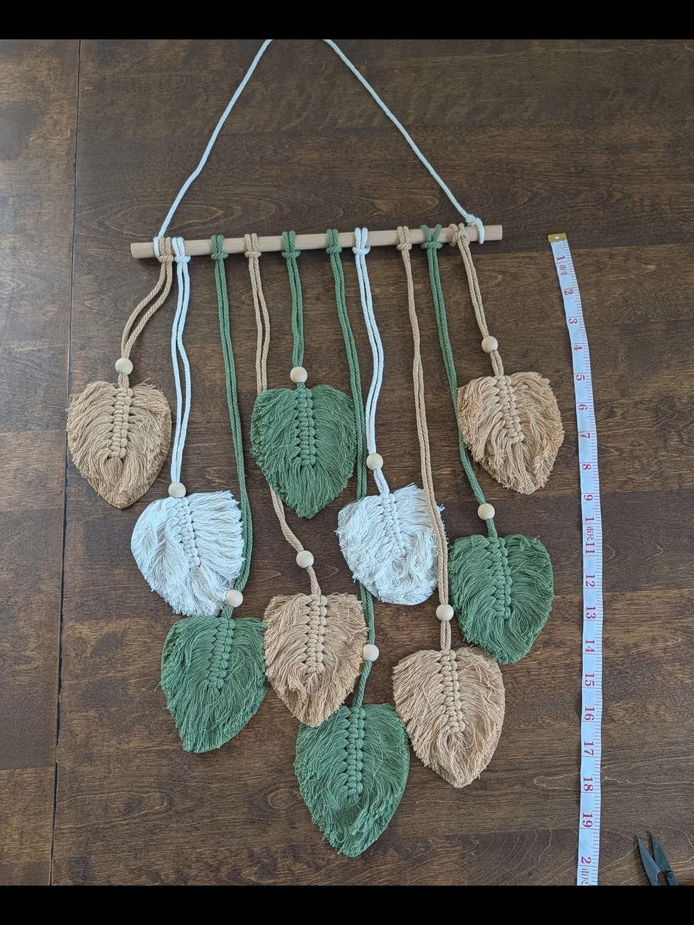 Macrame Leaf Wall Hanging - Green, Tan, White